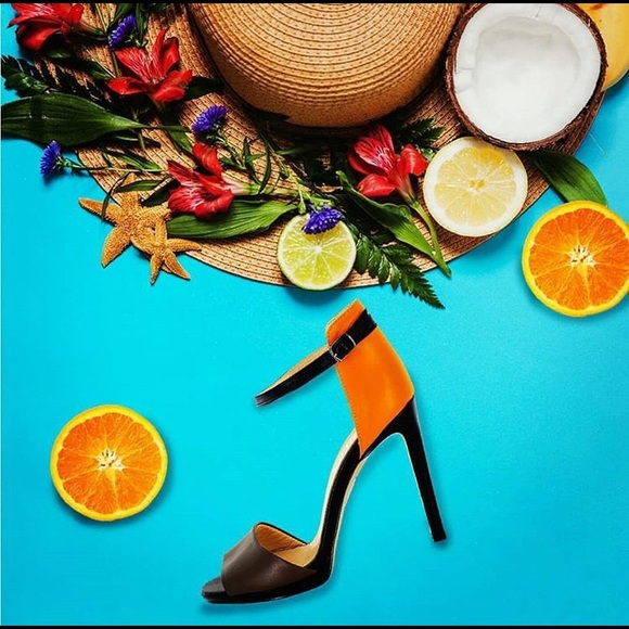 DEVA Multi Color Black Orange Brown Leather Heels - Picture 5 of 6